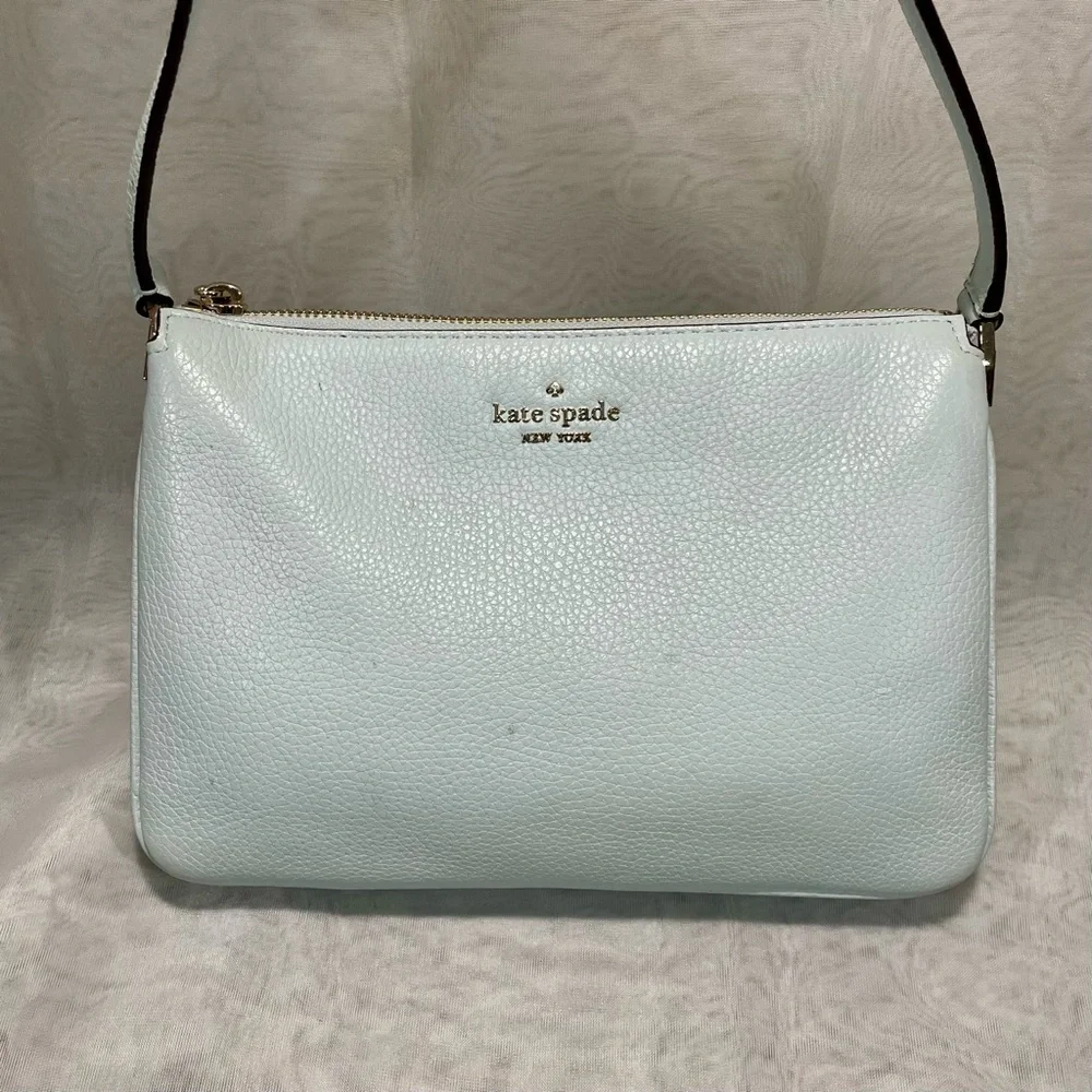 Kate Spade Leila Leather Triple Gusset Light Blue Crossbody Bag, EUC